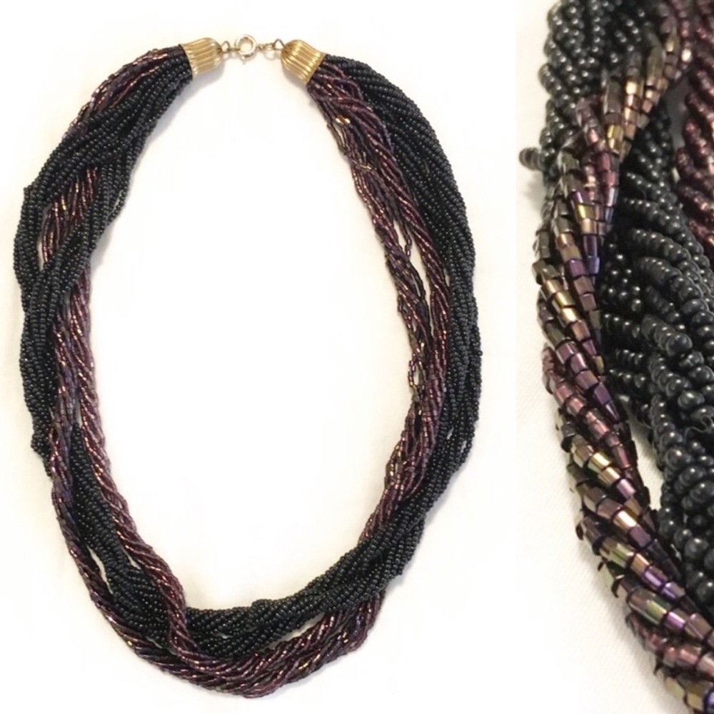 Vintage 1990s black beaded necklace, beaded choker
